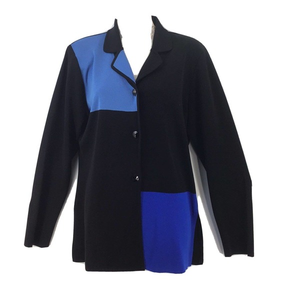 Misook Exclusively Small Button Front Cardigan Blue Black Colorblock Collared - Picture 1 of 12
